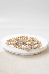 Crystal + Gold Clover Bracelet Stack