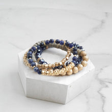 Load image into Gallery viewer, Blue + Gold Bracelet Stack