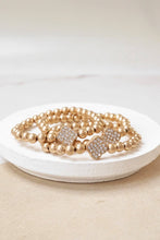 Load image into Gallery viewer, Crystal + Gold Clover Bracelet Stack