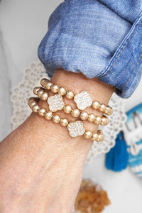 Crystal + Gold Clover Bracelet Stack