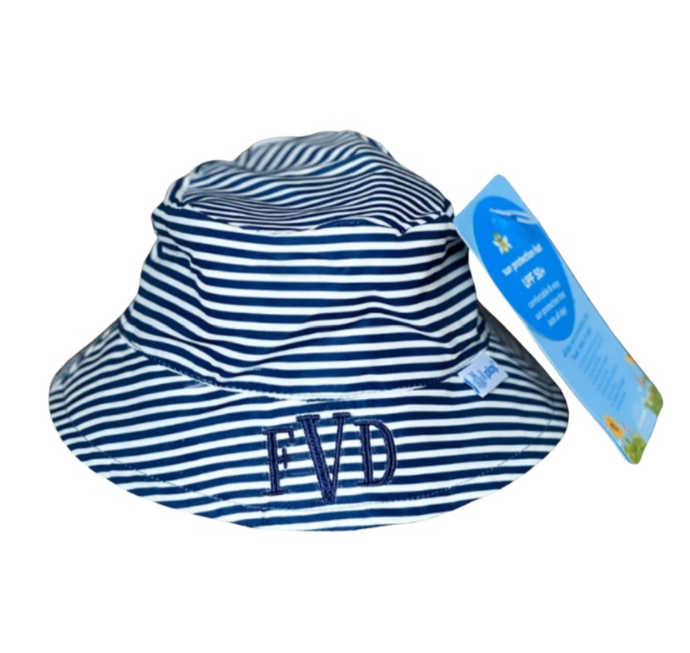 Monogrammed Navy Stripe Bucket Sunhat