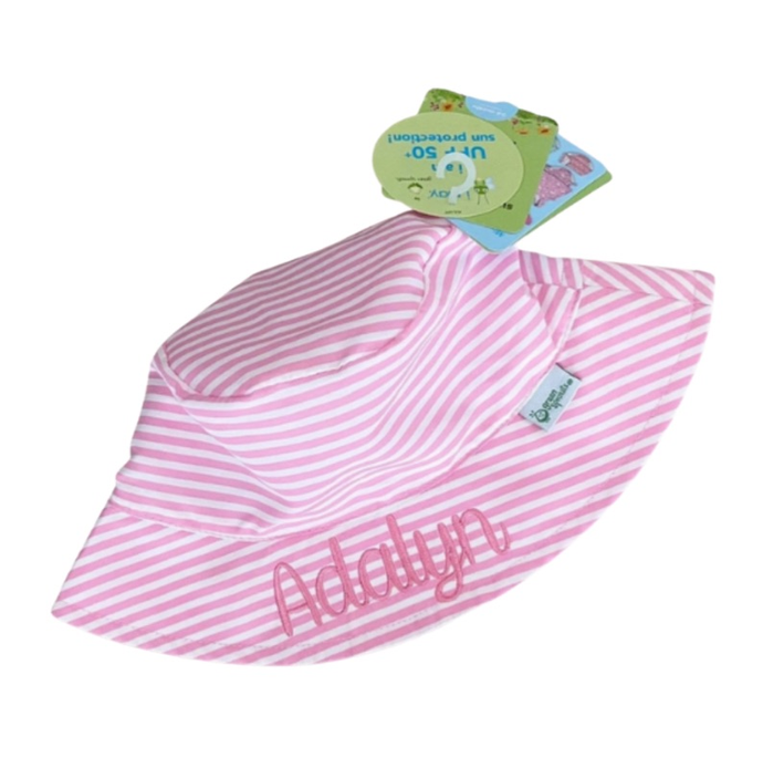 Monogrammed Pink Stripe Bucket Sunhat