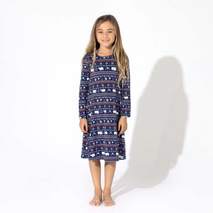 Blue Polar Isle Bamboo Girls Long Sleeve Lounge Dress