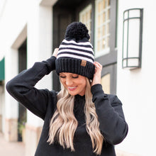 Load image into Gallery viewer, Adult Knit Pom Striped CC Beanie