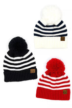 Load image into Gallery viewer, Adult Knit Pom Striped CC Beanie