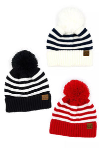 Adult Knit Pom Striped CC Beanie