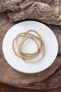 Bracelet Stack Small Gold + Beige Beads