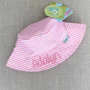 Monogrammed Pink Stripe Bucket Sunhat