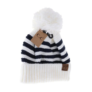 Adult Knit Pom Striped CC Beanie