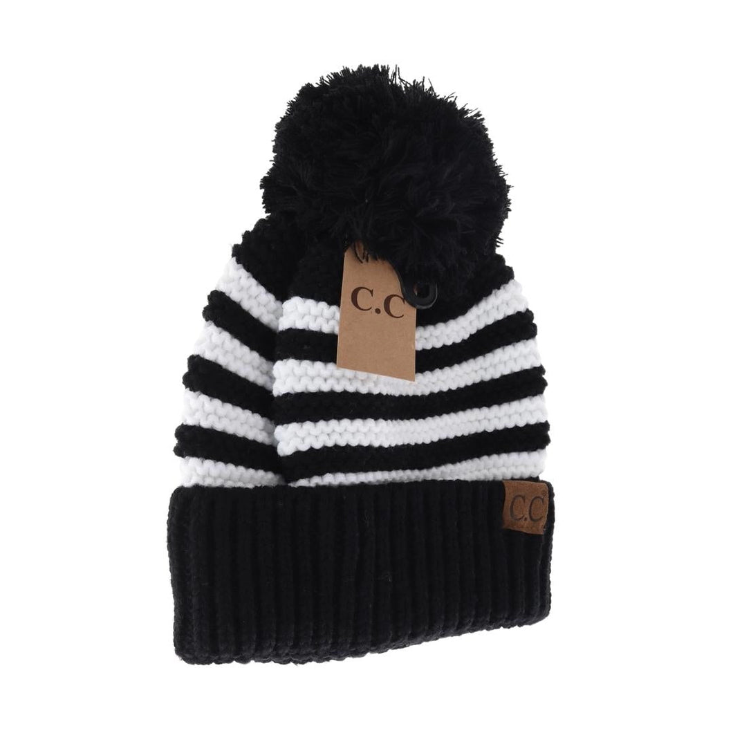 Adult Knit Pom Striped CC Beanie