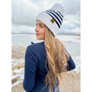 Adult Knit Pom Striped CC Beanie