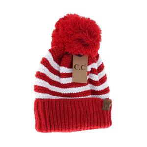 Adult Knit Pom Striped CC Beanie