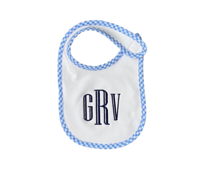 Blue or Pink Gingham Trim Bib