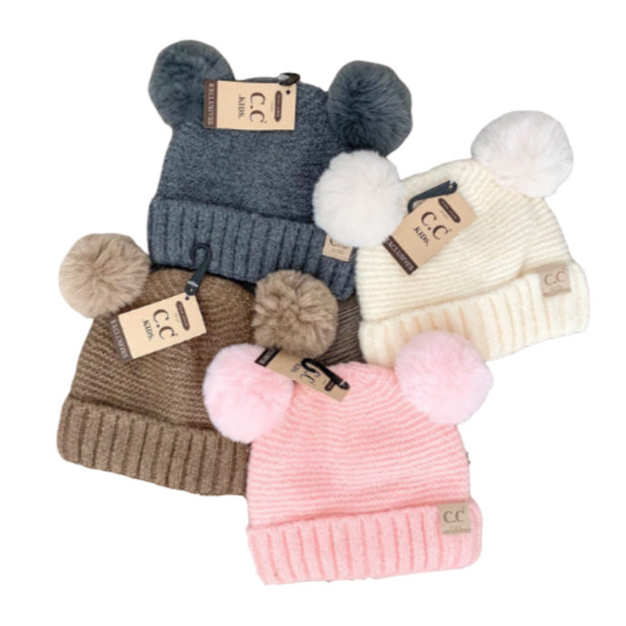 Toddler Velour Lined Double Fur Pom CC Beanie