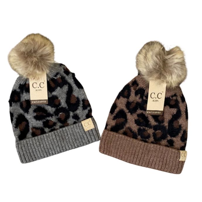 Adult + Kids Leopard Fur Pom CC Beanie