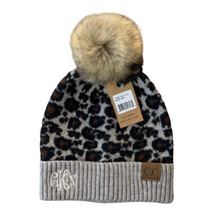 Load image into Gallery viewer, Adult Luxury Animal Print Fur Pom CC Beanie