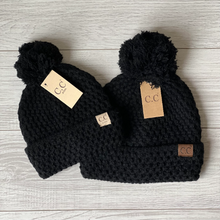 Load image into Gallery viewer, Mommy and Me Matching Bee Knit Stitch Pom CC Beanie Hats