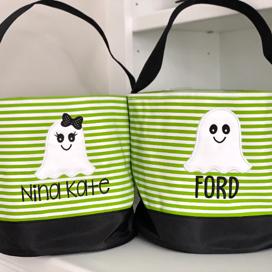 Green Stripe Custom Halloween Trick or Treat Candy Bag