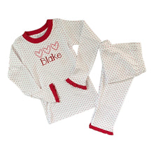 Load image into Gallery viewer, Personalized Red Bitty Dot Valentine&#39;s Day Ruffled Two Piece Pajamas