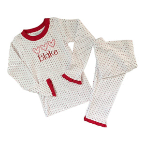 Personalized Red Bitty Dot Valentine's Day Ruffled Two Piece Pajamas