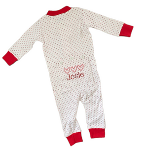 Monogrammed Red Dot//Striped Drop Seat Pajamas