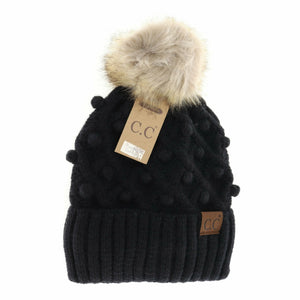 Adult Bobble Knit Fur Pom C.C Beanie