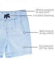 Load image into Gallery viewer, Cornflower Blue Gingham Swim Trunks