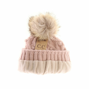 Adult Bobble Knit Fur Pom C.C Beanie