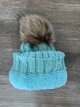 Load image into Gallery viewer, Mommy and Me Fuzzy Lined Fur Pom CC Beanie Set