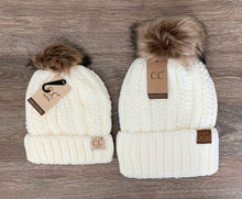 Load image into Gallery viewer, Mommy and Me Fuzzy Lined Fur Pom CC Beanie Set