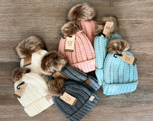 Load image into Gallery viewer, Mommy and Me Fuzzy Lined Fur Pom CC Beanie Set