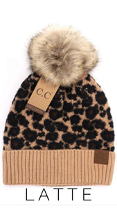 Adult Luxury Animal Print Fur Pom CC Beanie