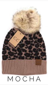 Adult Luxury Animal Print Fur Pom CC Beanie