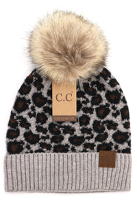 Adult Luxury Animal Print Fur Pom CC Beanie