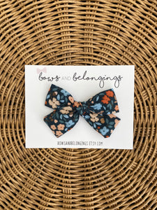 Navy Fall Floral Bow