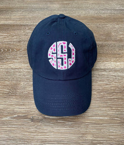 Custom Applique Circle Monogram Youth or Adult Baseball Hat