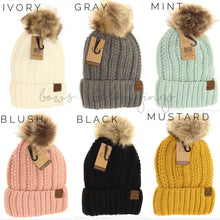 Load image into Gallery viewer, Mommy and Me Fuzzy Lined Fur Pom CC Beanie Set