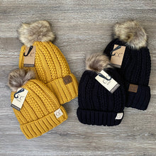 Load image into Gallery viewer, Mommy and Me Fuzzy Lined Fur Pom CC Beanie Set