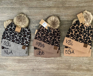 Adult Luxury Animal Print Fur Pom CC Beanie