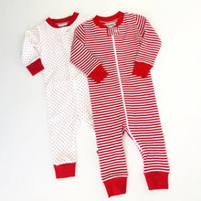 Load image into Gallery viewer, Monogrammed Red Dot//Striped Drop Seat Pajamas