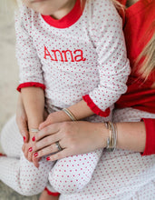 Load image into Gallery viewer, Personalized Red Bitty Dot Valentine&#39;s Day Ruffled Two Piece Pajamas