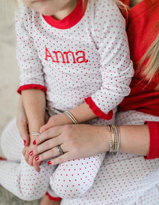 Personalized Red Bitty Dot Valentine's Day Ruffled Two Piece Pajamas