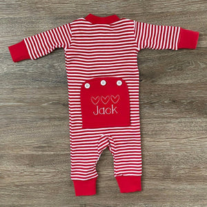 Monogrammed Red Dot//Striped Drop Seat Pajamas