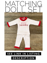 Load image into Gallery viewer, Personalized Red Bitty Dot Valentine&#39;s Day Ruffled Two Piece Pajamas