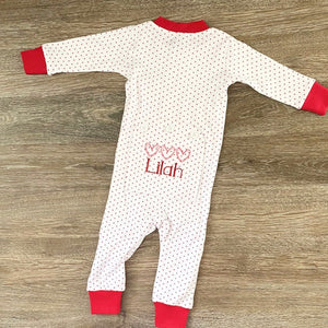 Monogrammed Red Dot//Striped Drop Seat Pajamas