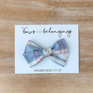 Summer Linen Plaid Bow