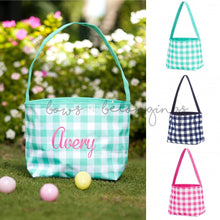 Load image into Gallery viewer, Personalized Gingham Easter Basket Tote Bag