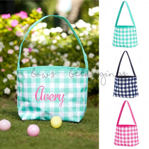 Personalized Gingham Easter Basket Tote Bag