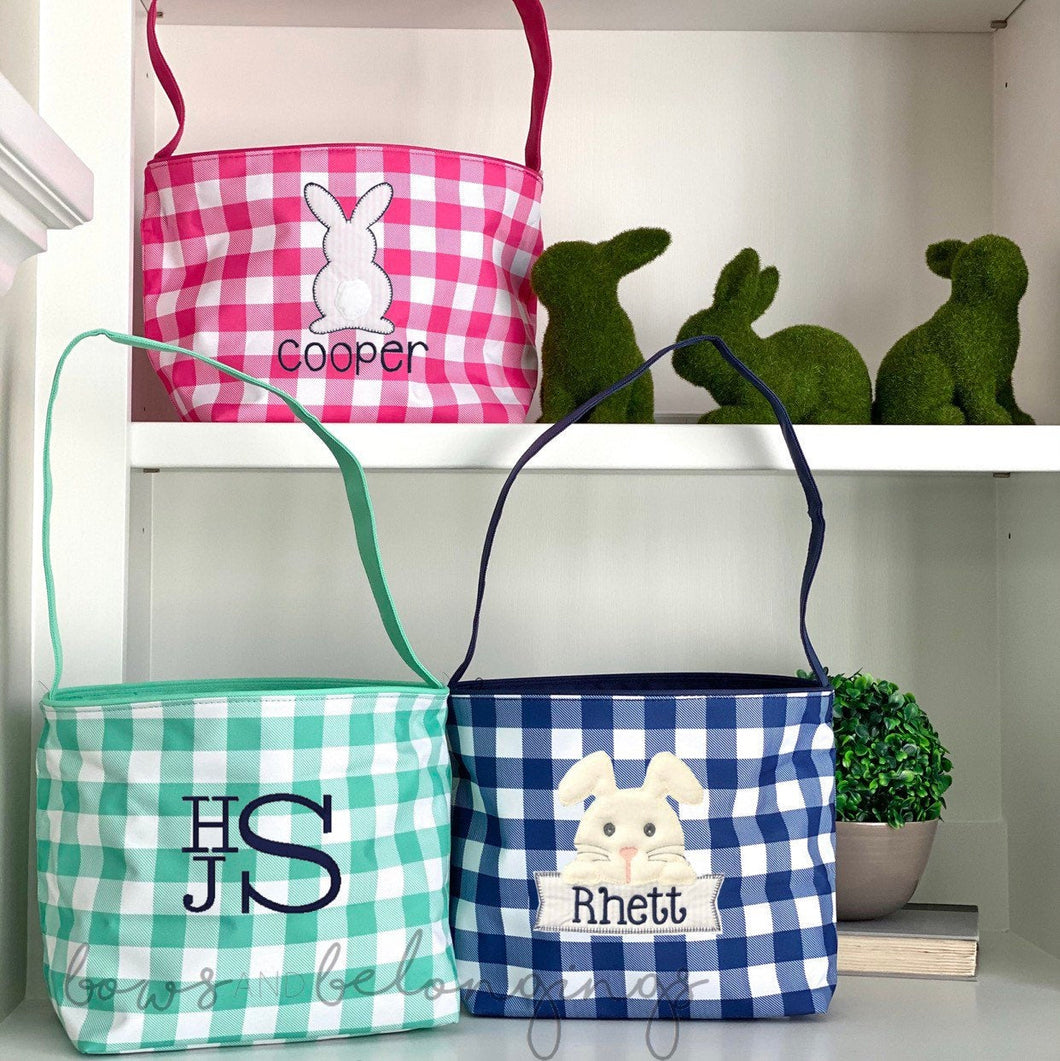 Personalized Gingham Easter Basket Tote Bag