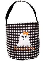 Load image into Gallery viewer, Black Gingham Custom Halloween Trick or Treat Candy Bag